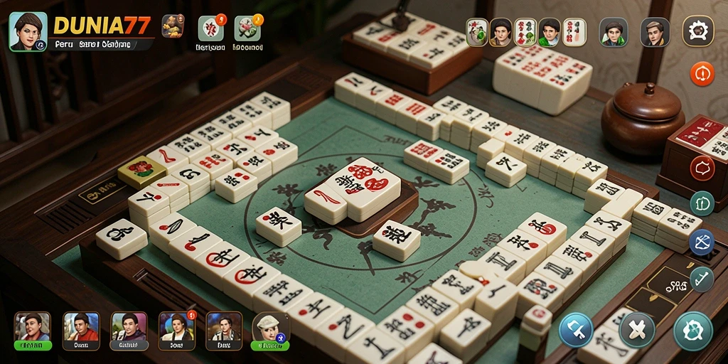 Tampilan gameplay DUNIA77 dengan ubin Mahjong yang beragam.