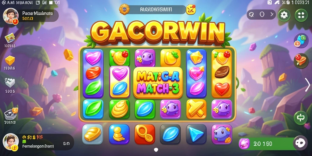 Screenshot utama GACORWIN menunjukkan momen seru kombinasi Match-3.