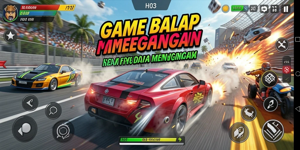 Tampilan gameplay H03 dengan mobil balap yang menegangkan.