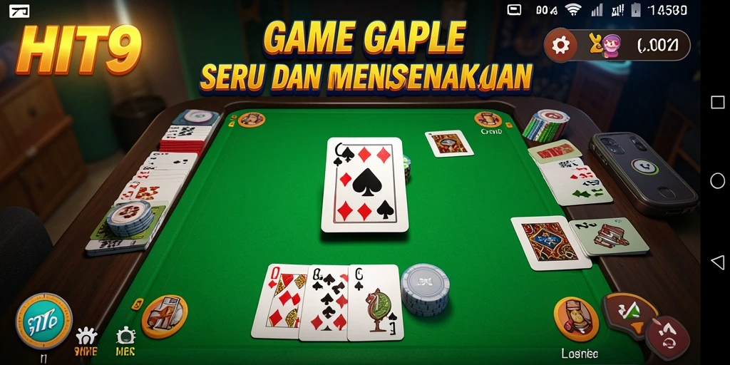Tampilan gameplay HIT9 dengan suasana permainan Gaple yang seru.