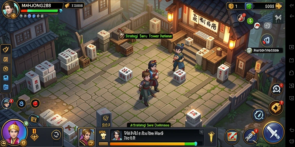Tampilan gameplay seru dalam MAHJONG288 dengan strategi Tower Defense yang menantang.
