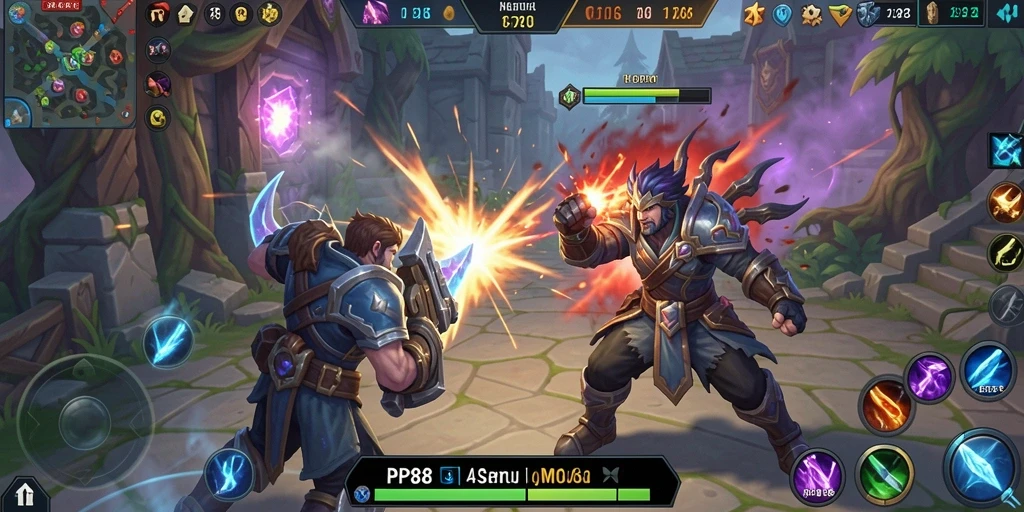 Screenshot gameplay PP88 yang menunjukkan aksi pertarungan seru dalam MOBA.