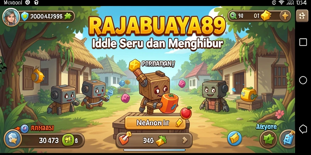 Screenshot utama RAJABUAYA89 menampilkan karakter yang beraksi dalam permainan idle yang menarik.