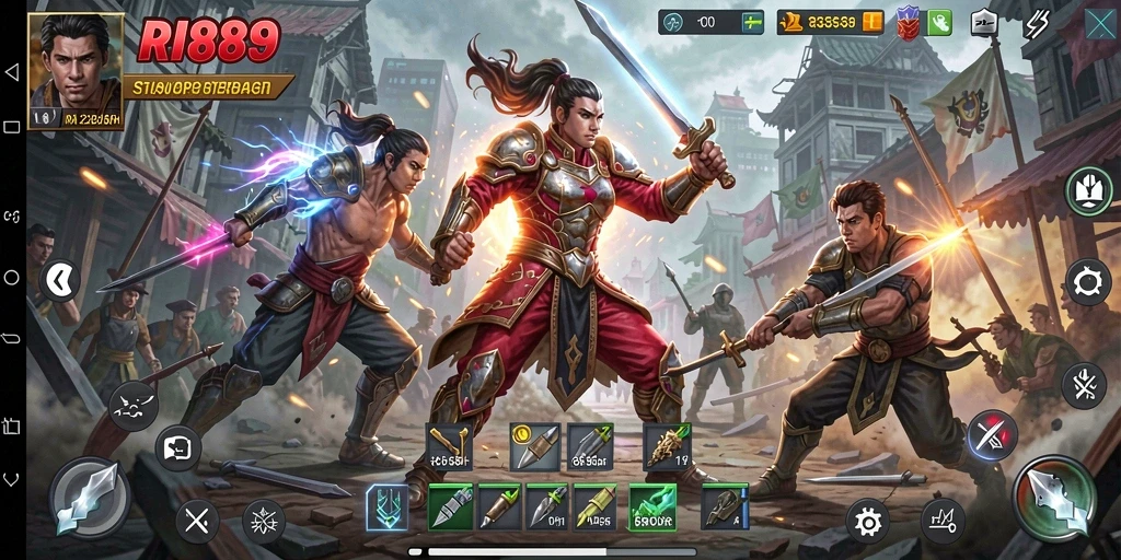 Tampilan menarik dari gameplay pertempuran strategi RI889.