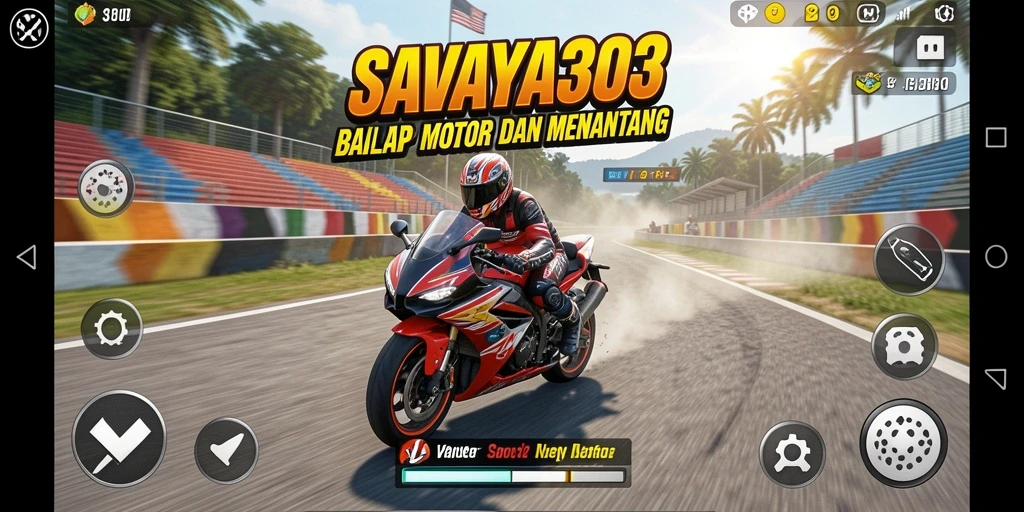 Screenshot dari gameplay mengasyikkan di SAVAYA303 dengan aksi balap motor yang cepat.