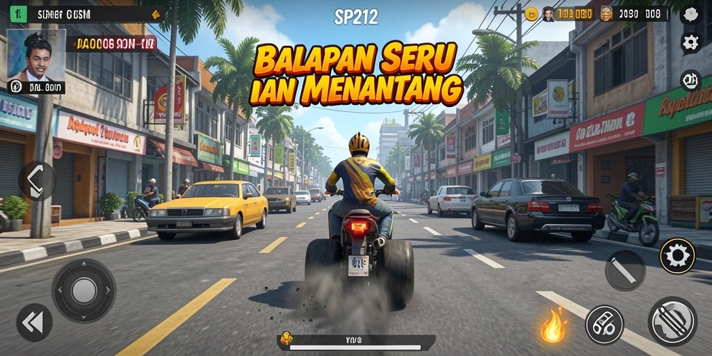 Tampilan menarik dari gameplay balap di SP212 dengan berbagai kendaraan.