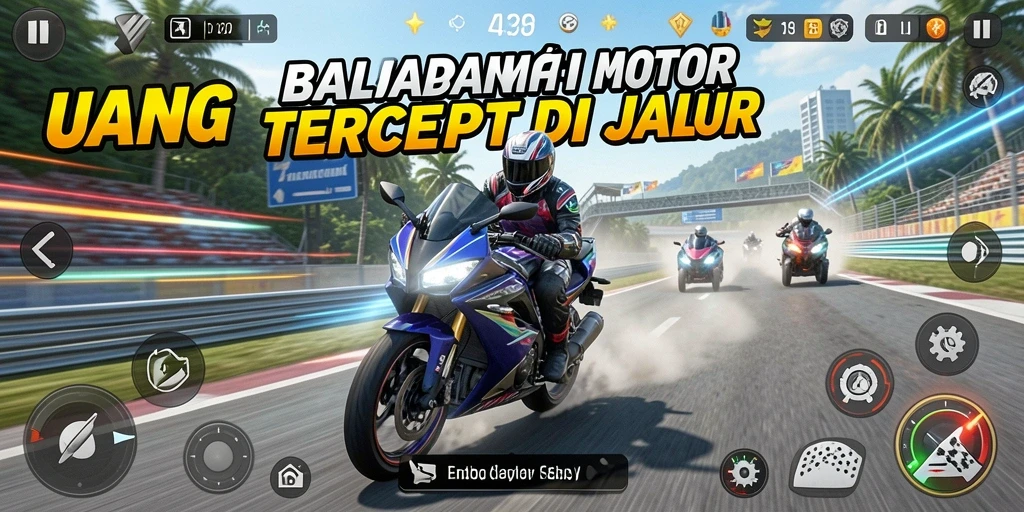 Tampilan gameplay UANG yang menegangkan saat balapan motor di sirkuit.