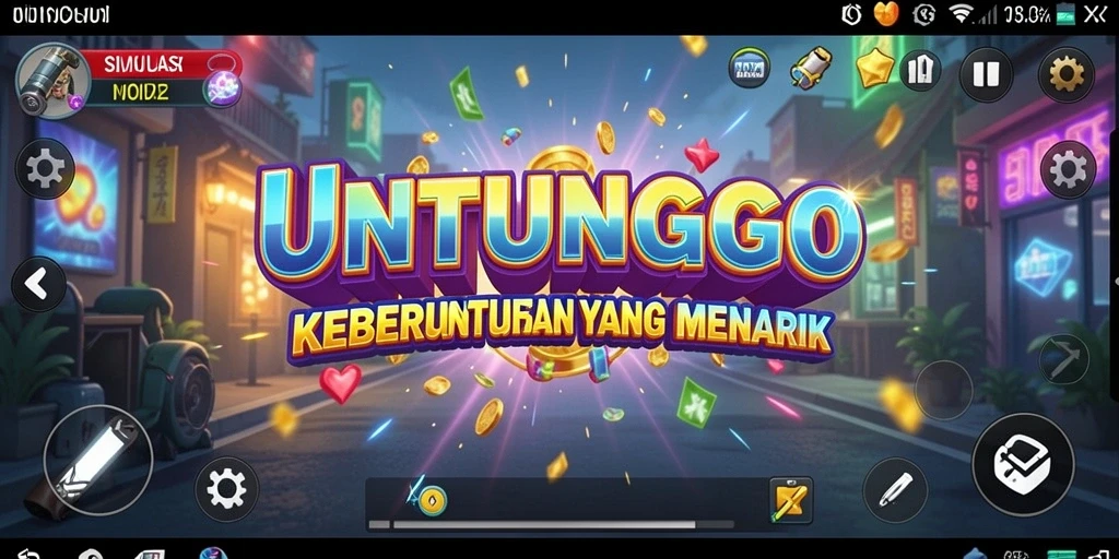 Screenshot utama UNTUNGGO menampilkan gameplay simulasi yang menarik.
